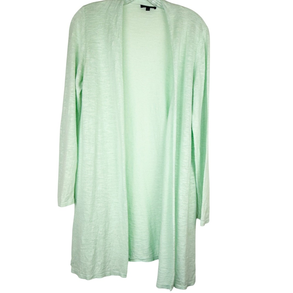 Eileen Fisher Petite Mint Green Open Front Longline Cardigan Side Slits PM/PM